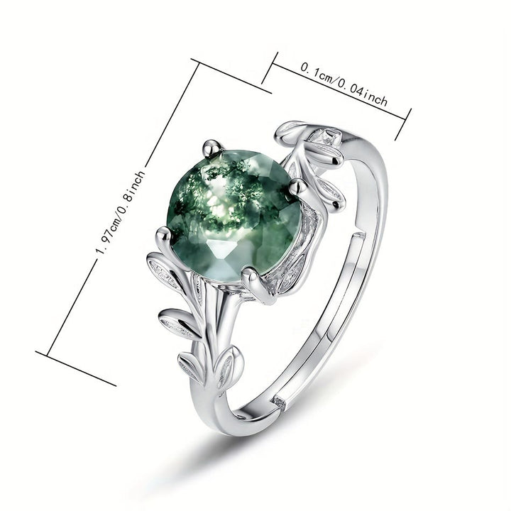 Olivenorma Elegant Moss Agate Leaf Shape Adjustable Ring - image 6