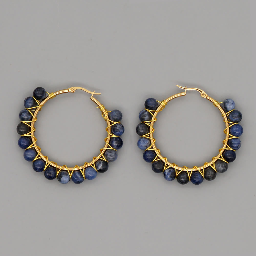 Olivenorma Boho Natural Crystal Beads Large Hoop Earrings - Sodalite - image 26