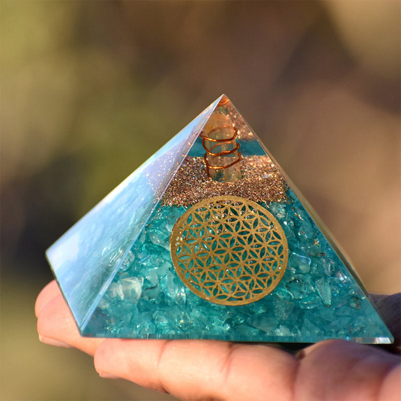 Olivenorma Clear Crystal With Aquamarine Healing  Orgone Pyramid - image 1