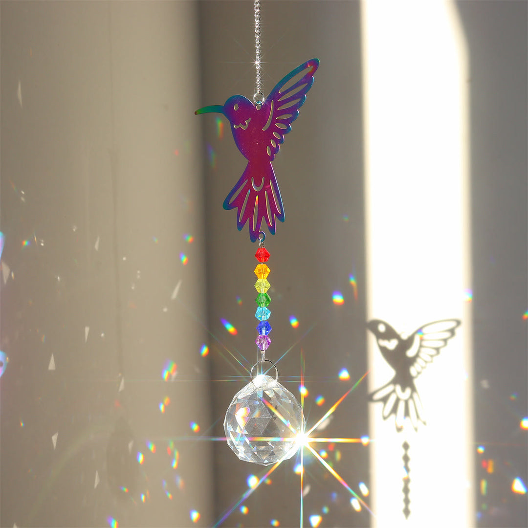 Olivenorma Clear Crystal Hanging Chakra Beads Wind Chime Suncatcher - Colorful Hummingbird - image 1