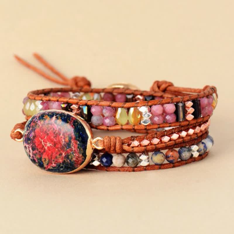 Olivenorma Natural Pink Emperor Stone Agalmatolite Wrap Bracelet - image 1