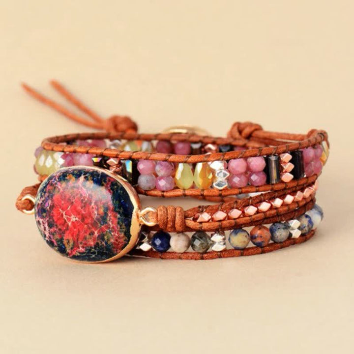 Olivenorma Natural Pink Emperor Stone Agalmatolite Wrap Bracelet - image 1