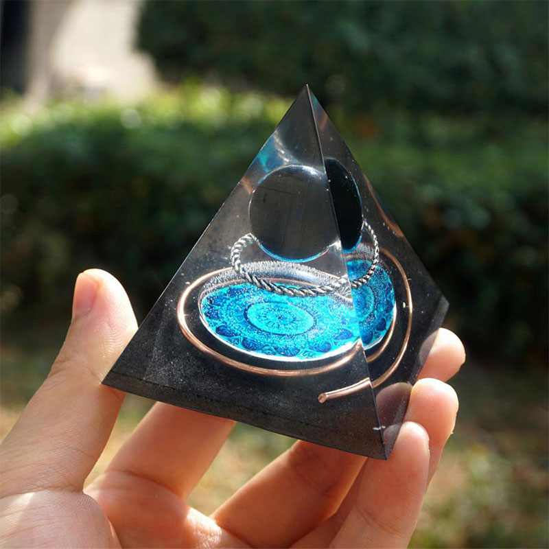 Olivenorma Obsidian Crystal Sphere With Copper Circle Orgone Pyramid - image 1