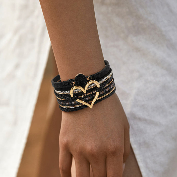 Olivenorma Multicolor Crystal Cluster Metallic Heart Braided Leather Bracelet - image 1