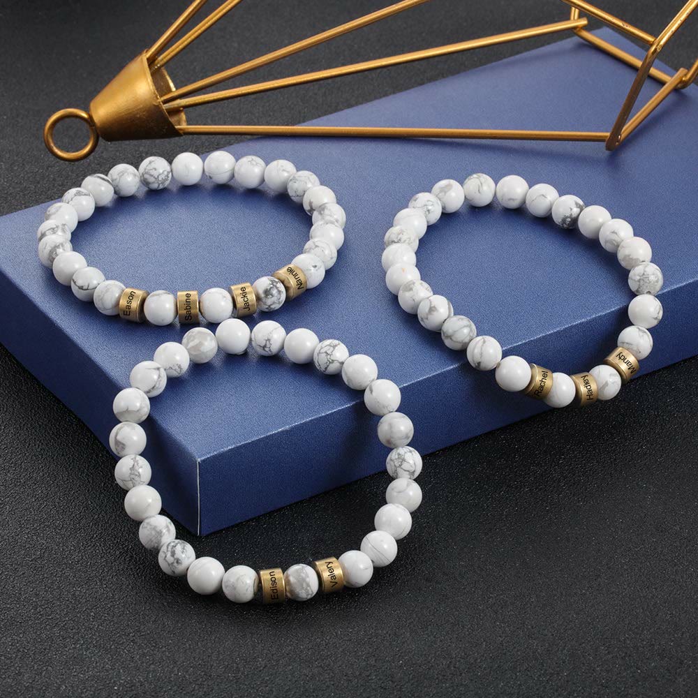 Olivenorma Natural Stone Engraving Personalized Beads Men Bracelet - image 42