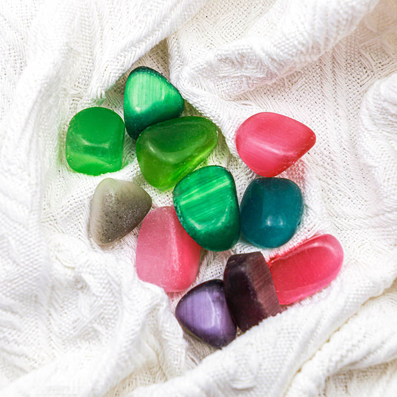 Olivenorma Cat's Eye Gemstone Natural Tumbled Stone - image 3