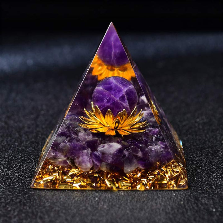 Olivenorma Amethyst Sphere Lotus Symbol Orgone Pyramid - image 2