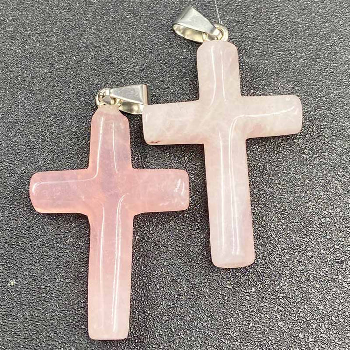 Olivenorma Natural Crystal Cross Healing Pendant - Rose Quartz  - image 7