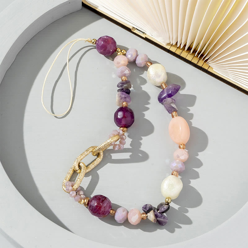 Olivenorma Natural Crystal Irregular Stone For Positive Energy Spiritual Awareness Protection Beaded Chain Phone Strap - Amethyst - image 6