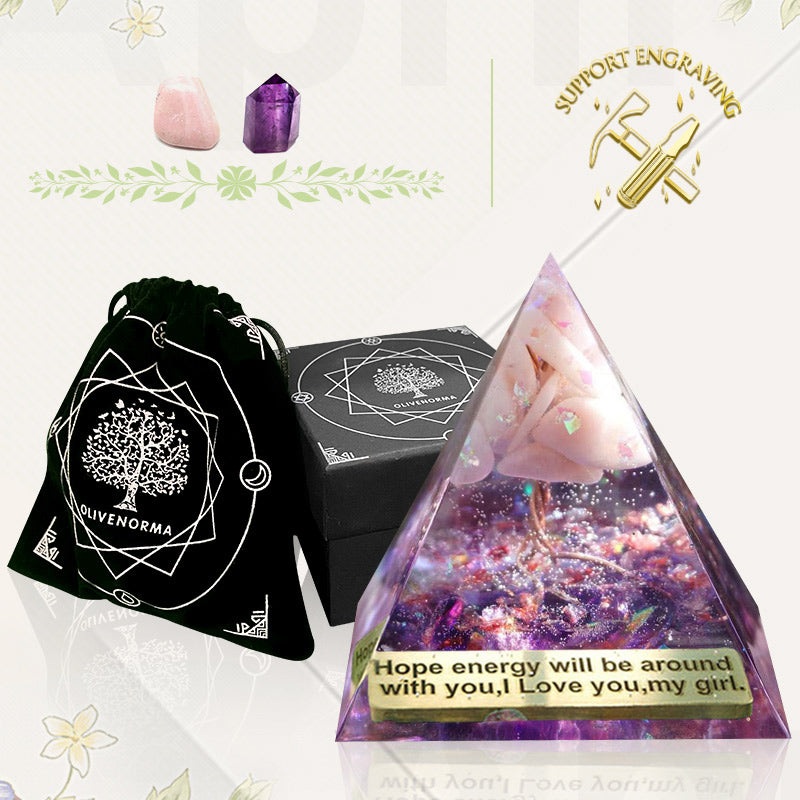 Olivenorma Tree Of Life Pink Opal With Amethyst Orgone Pyramid - image 3