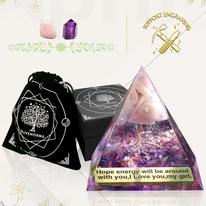 Olivenorma Tree Of Life Pink Opal With Amethyst Orgone Pyramid - image 3
