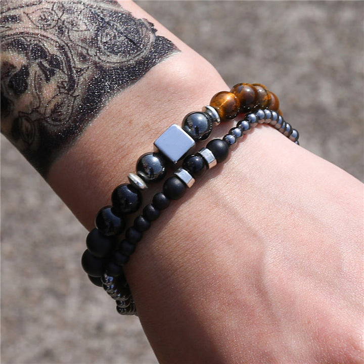 Olivenorma Frosted Tiger Eye Black Cube Stretch Bracelet Set - image 1