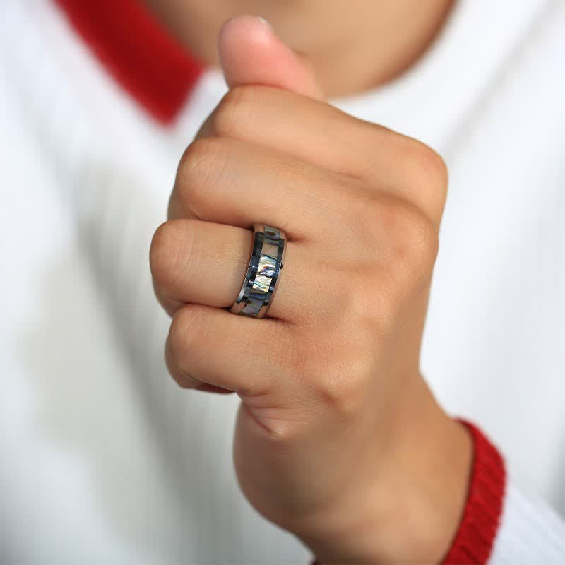 Olivenorma Koa Wood and Abalone Shell Tungsten Carbide Ring - image 19