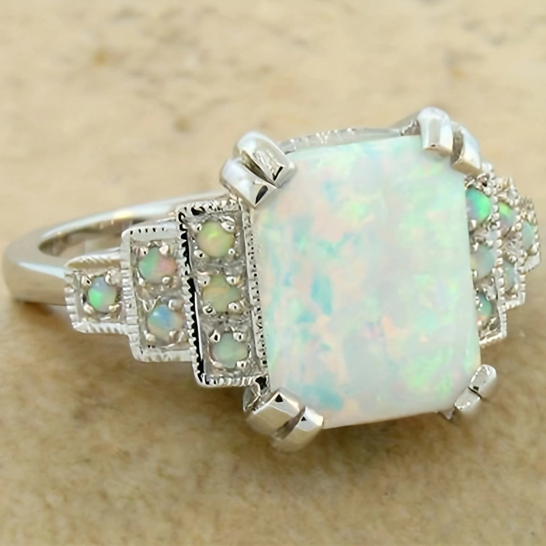 Olivenorma Square White Opal Antique Alloy Ring - Square Opal - 11 - image 10