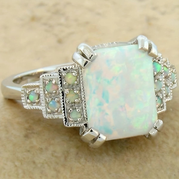 Olivenorma Square White Opal Antique Alloy Ring - Square Opal - 11 - image 10