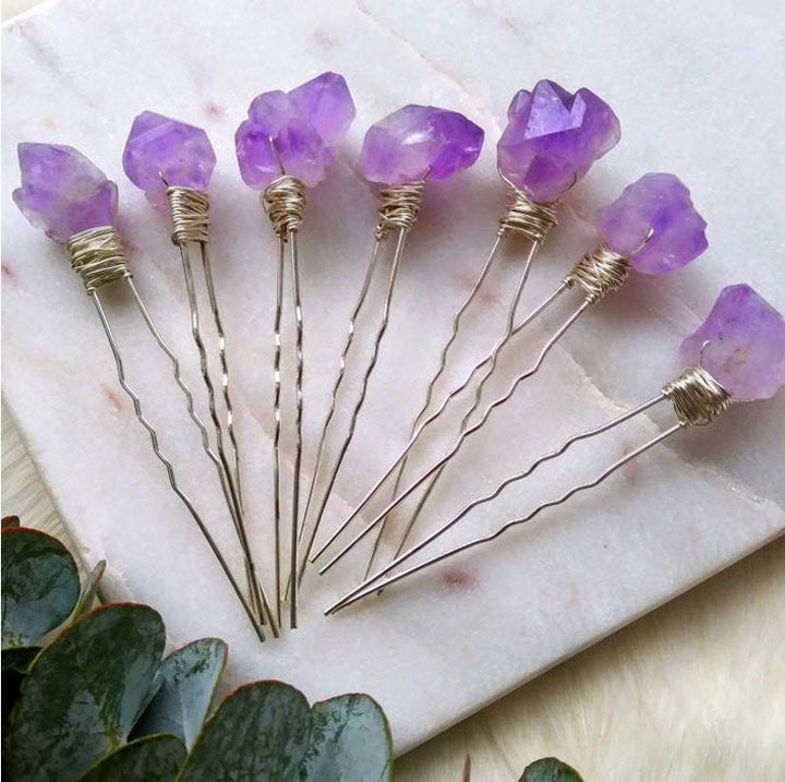 Olivenorma Natural Amethyst Quartz Flower Hairpin - Amethyst - image 0