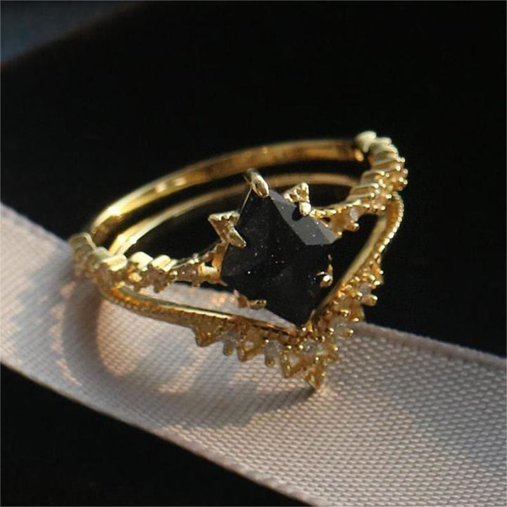 Olivenorma Blue Sandstone White Zircon Double Row Crown Ring - image 7