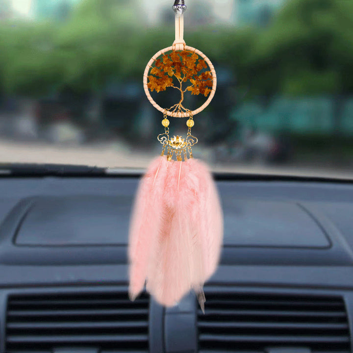 Olivenorma Agate Tree Of Life Lotus Pink Feather Dream Catcher - Agate - image 0