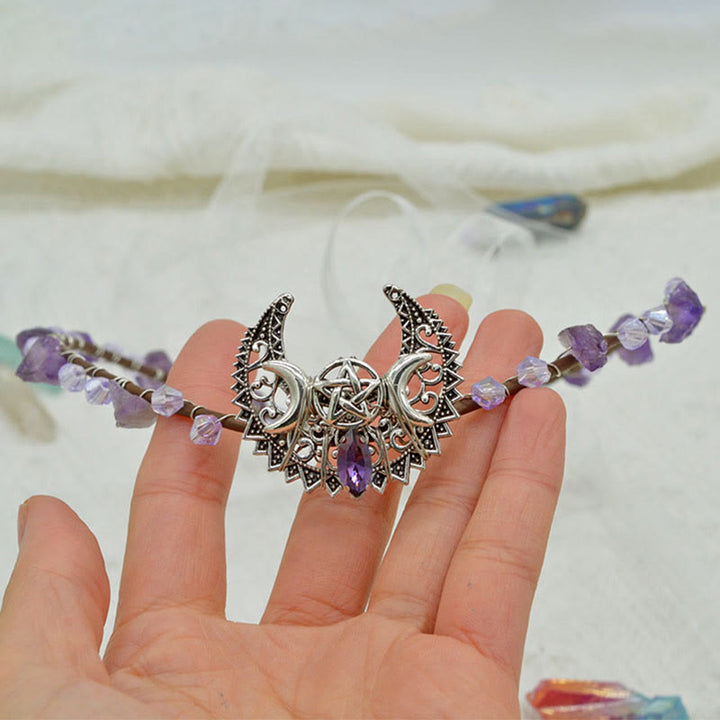 Olivenorma Natural Amethyst White Crystal Moon Wreath Crown Headband - image 2