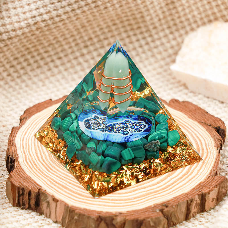 Olivenorma Green Aventurine With Malachite Hamsa Orgone Pyramid - image 1
