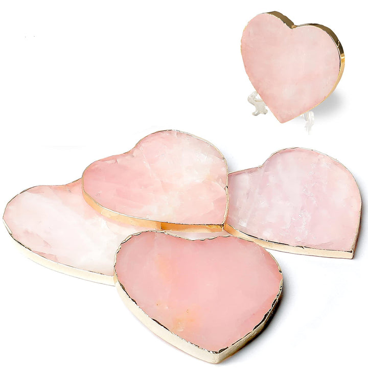 Olivenorma Rose Quartz Heart Shape Coaster Gemstone Decoration - 8-10cm - image 0