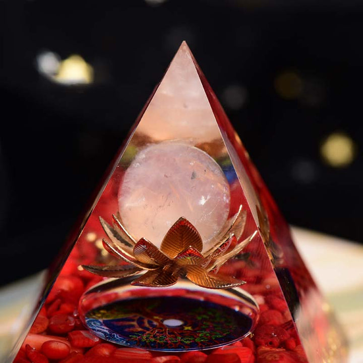 Olivenorma Red Coral Rose Quartz Lotus Symbol Orgone Pyramid - image 3
