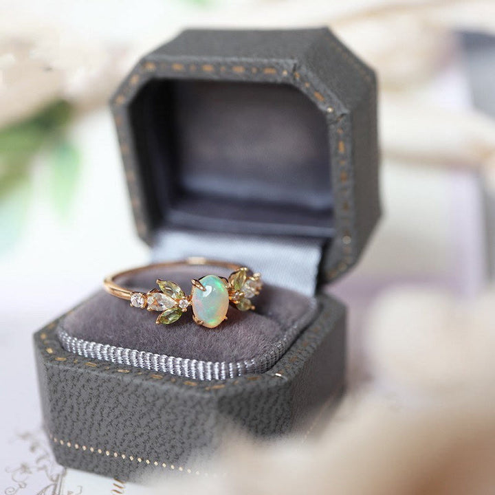 Olivenorma Delicate Opal Leaf Zircon Gold Ring  - image 4