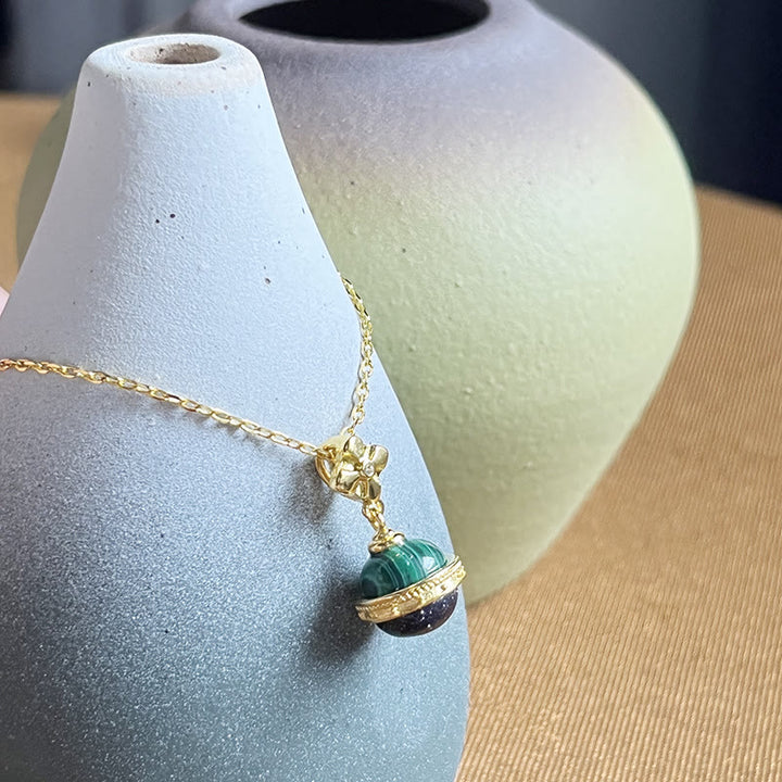 Olivenorma "Stellar Corona" Malachite Blue Sandstone Sphere Pendant Necklace - image 3