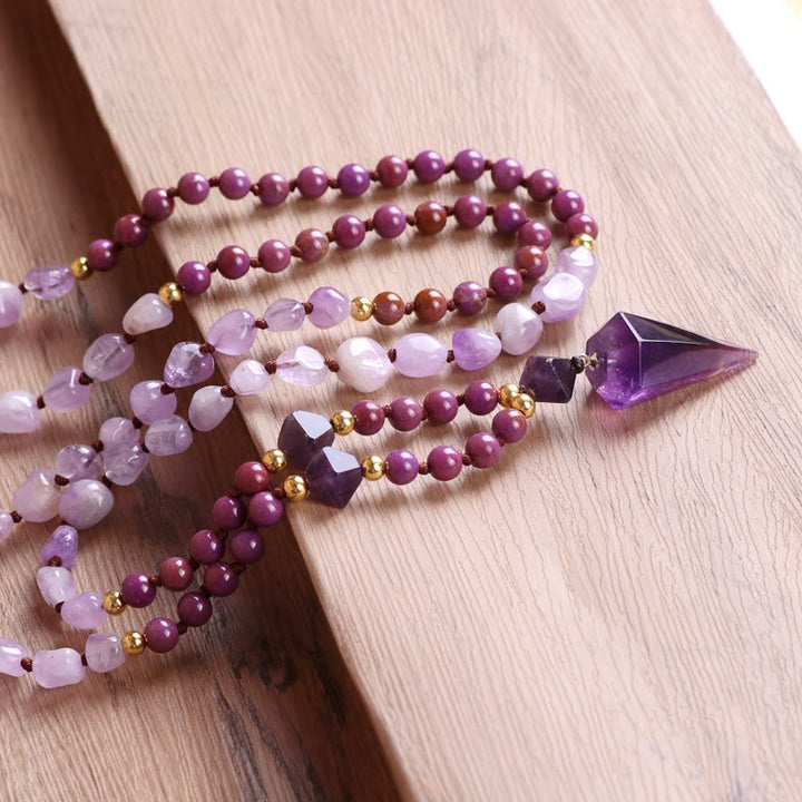 Olivenorma Natural Amethyst Purple Jade Beaded Mala Necklace - image 5