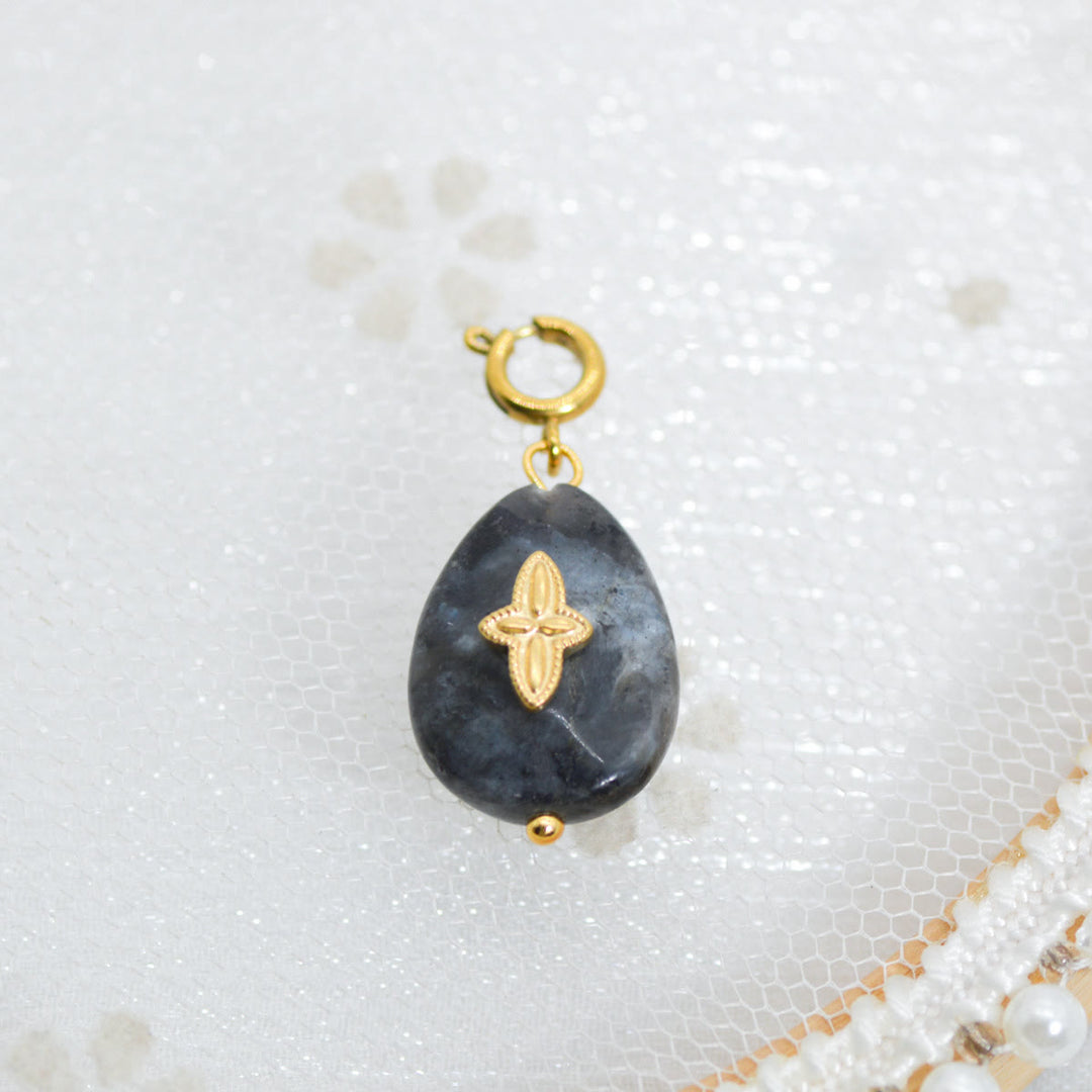 Olivenorma Geometric Round Or Water Drop Crystal Gold Pendant Necklace - Gray Jasper - Necklace #5 - image 26