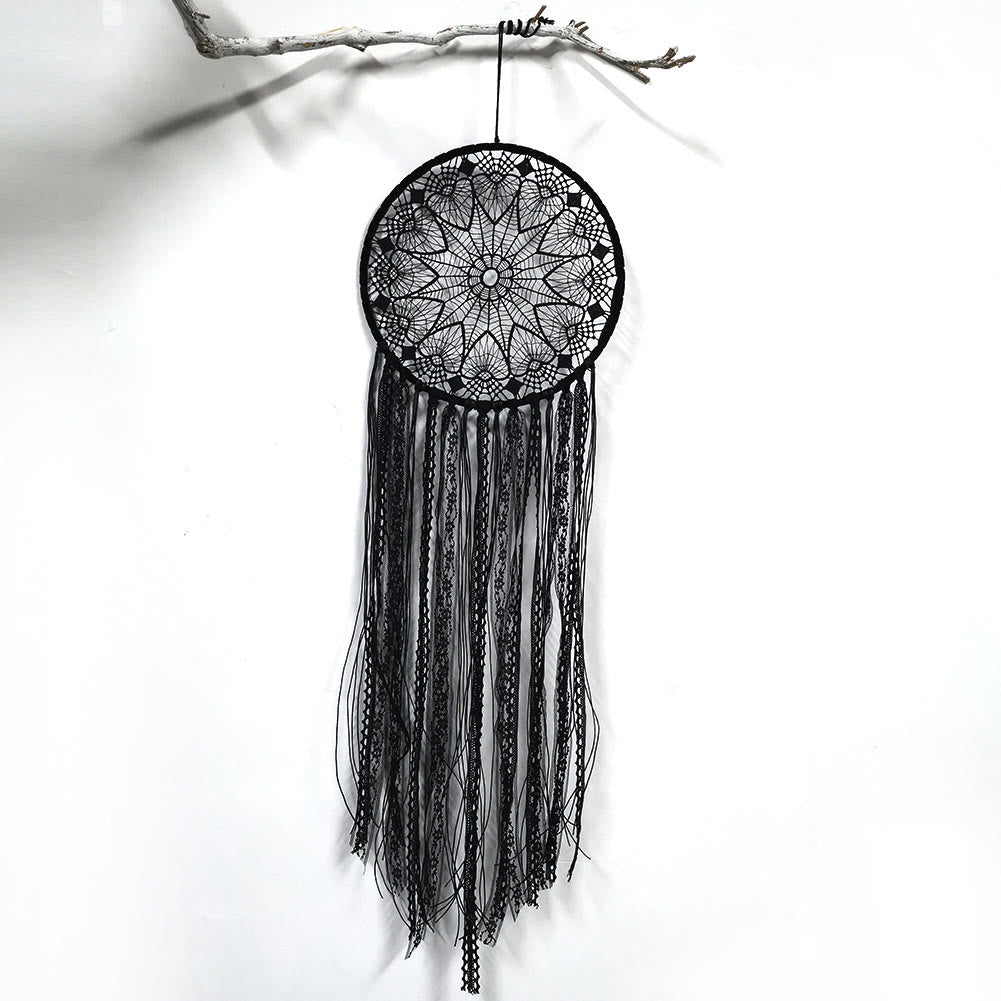 Olivenorma Evil Eye Woven Triangle Tassel Dream Catcher - Black - Round Braided Flowers - image 3