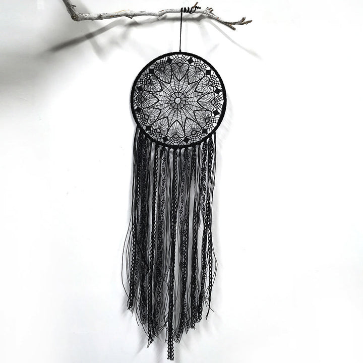Olivenorma Evil Eye Woven Triangle Tassel Dream Catcher - Black - Round Braided Flowers - image 3