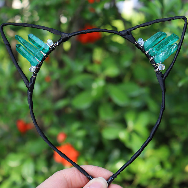 Olivenorma Electroplating Crystal Cat Ears Headband - Green Fluorite - image 43