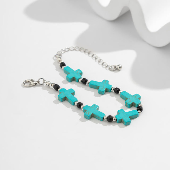 Olivenorma Natural Turquoise Cross Strand Mens Bracelet - image 6