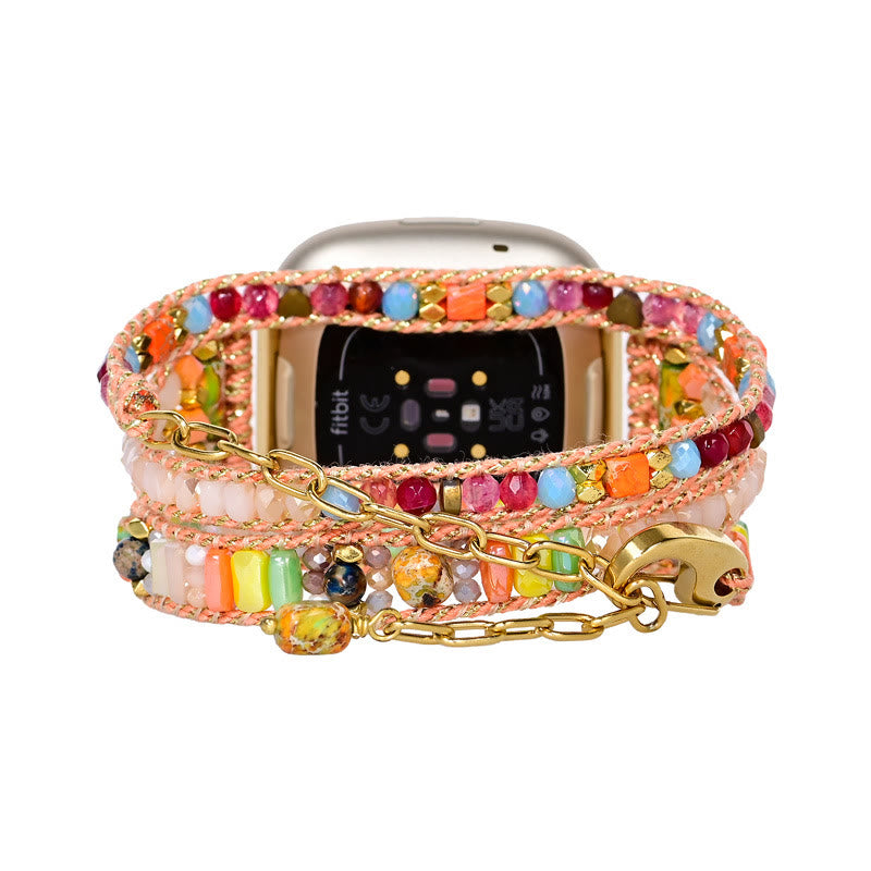 Olivenorma Orange Crystal Beaded Handwoven Fitbit Watch Strap - image 4