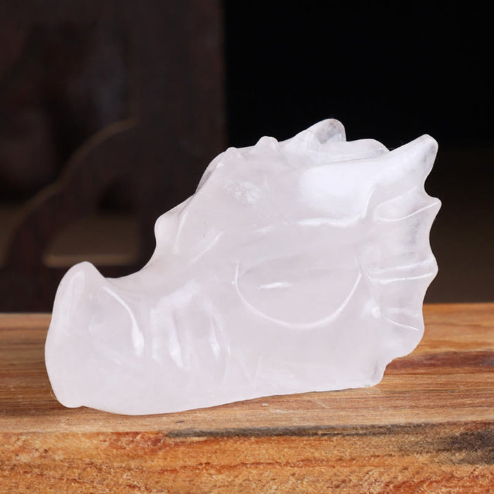 Olivenorma Crystal Stone Carving Dragon Head Gemstone Decoration - Clear Crystal - 8cm - image 11