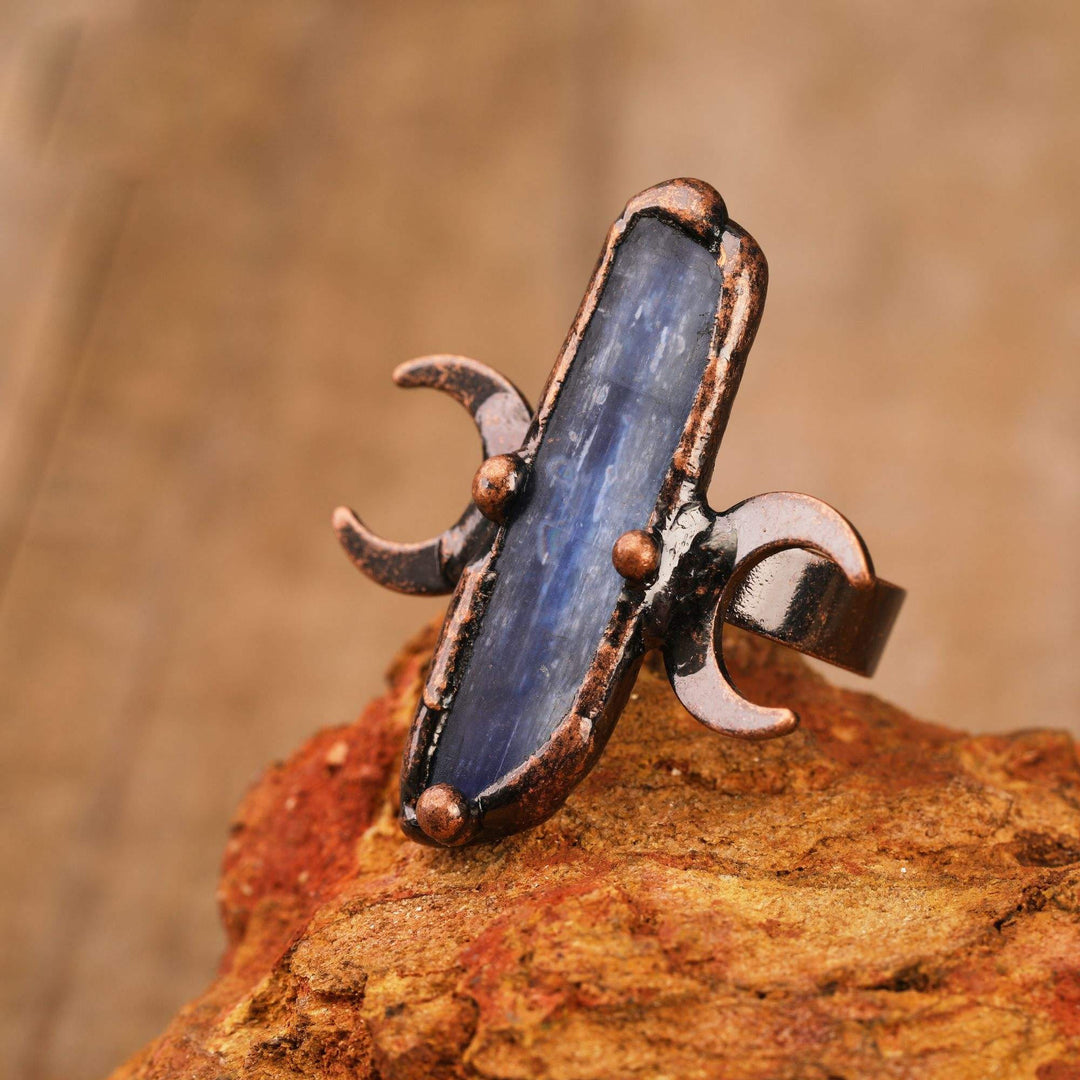 Olivenorma Kyanite Double Moon Healing Adjustable Ring - Copper&Kyanite - image 0