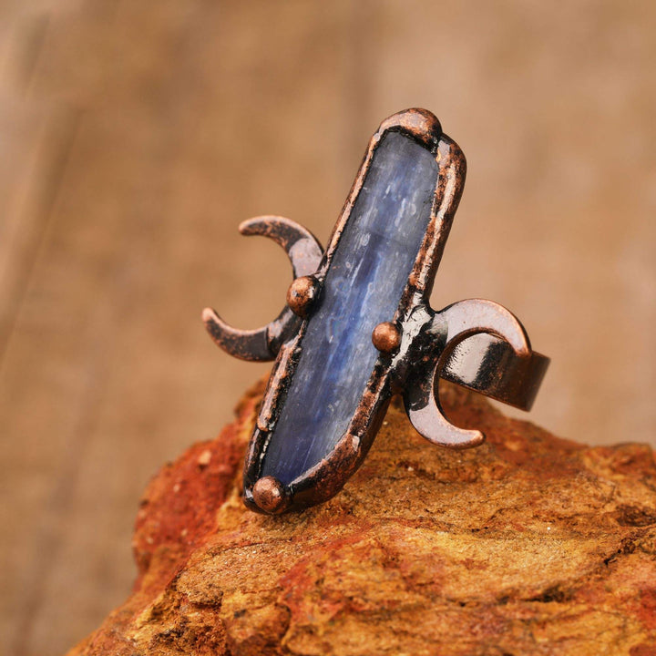 Olivenorma Kyanite Double Moon Healing Adjustable Ring - Copper&Kyanite - image 0