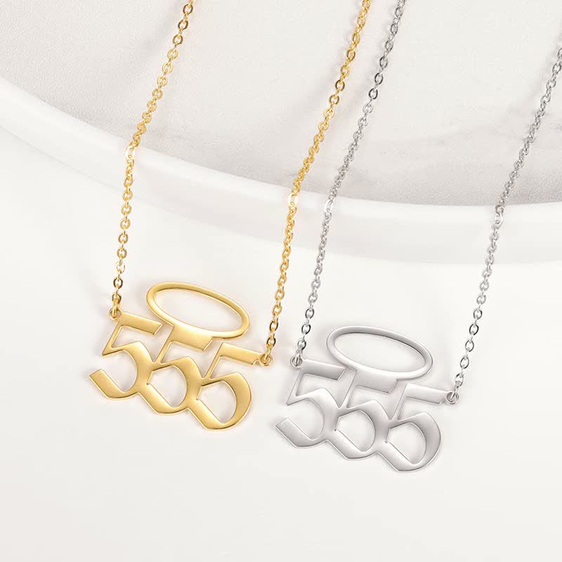 Olivenorma Lucky Angel Number With Angel Aperture Necklace - Silver - 555 - image 8