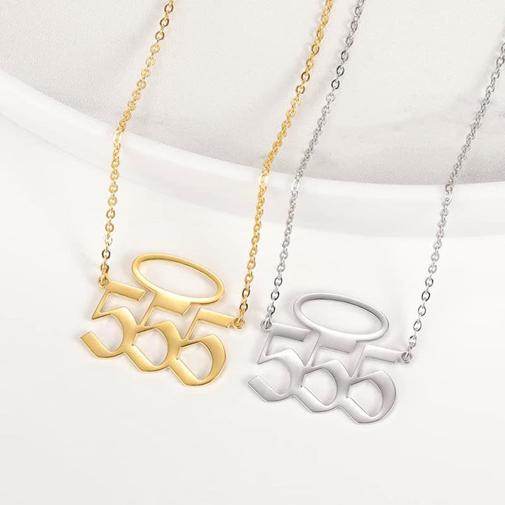 Olivenorma Lucky Angel Number With Angel Aperture Necklace - Silver - 555 - image 8