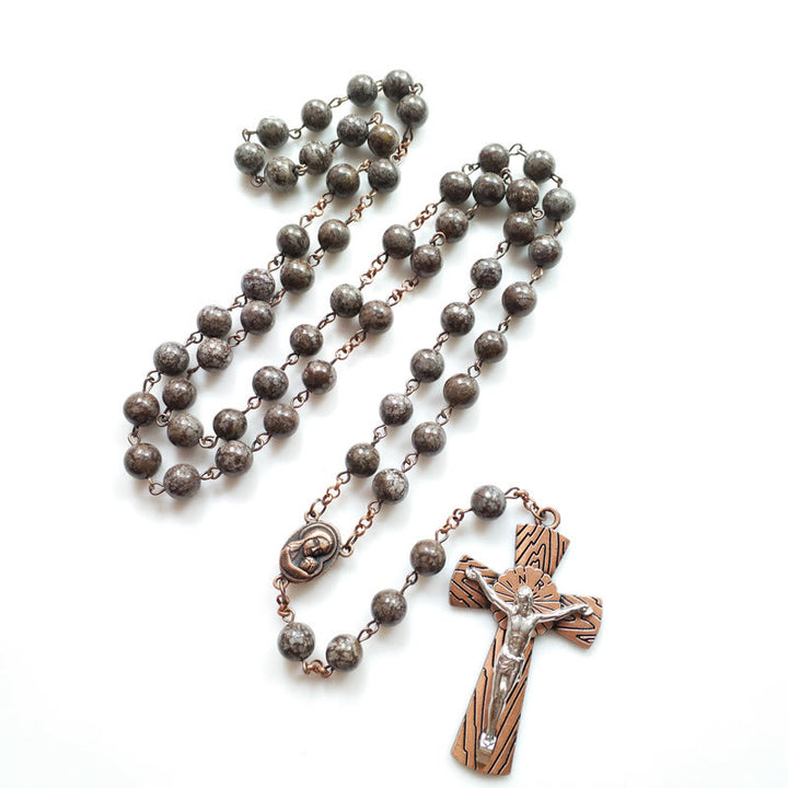 Olivenorma Snowflake Obsidian Jesus Cross Rosary Necklace - image 5