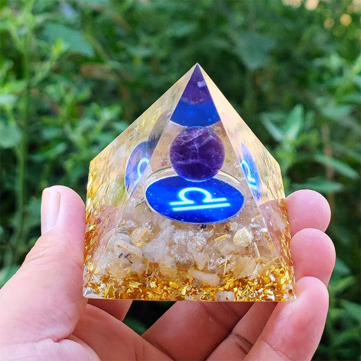 Olivenorma Amethyst with Clear Quartz Libra Zodiac Orgone Pyramid - 10*10cm - YES PLEASE $8 - image 0