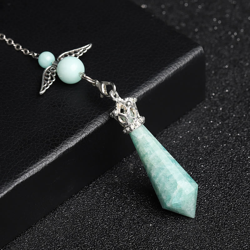 Olivenorma Labradorite Crystal Angel Wings Pendulum - Amazonite - image 15