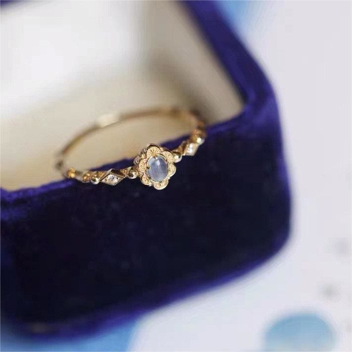 Olivenorma Vintage Natural Aquamarine Daisy Flowers Ring - image 7