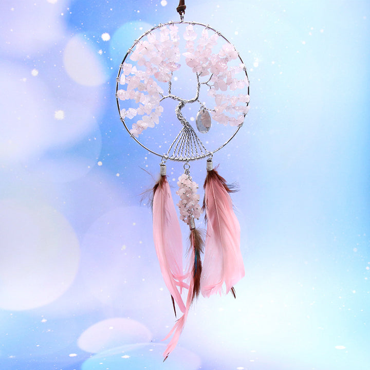 Olivenorma Amethyst Pink Crystal Tree Of Life Dream Catcher Decoration - Pink Crystal - image 3