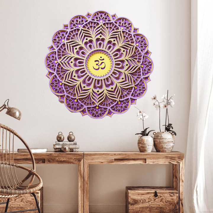 Olivenorma Purple Pink Om Hamsa Chakra 3D Carving Wall Decor - 80cm*80cm&Purple Pink - image 0