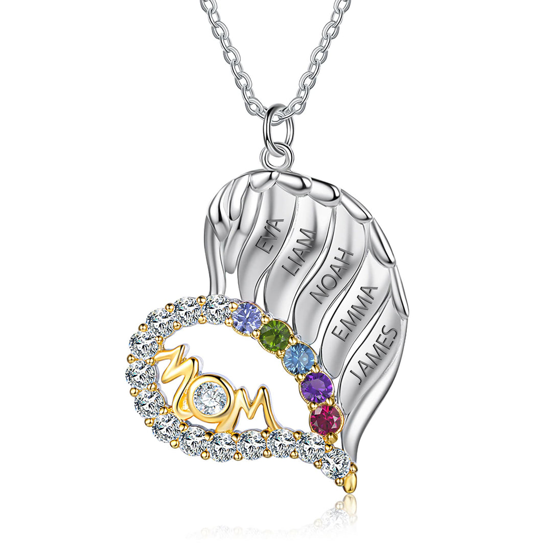 Olivenorma Mothers Birthstones Half Diamond Heart Necklace - Silver - 5 Birthstone - image 14