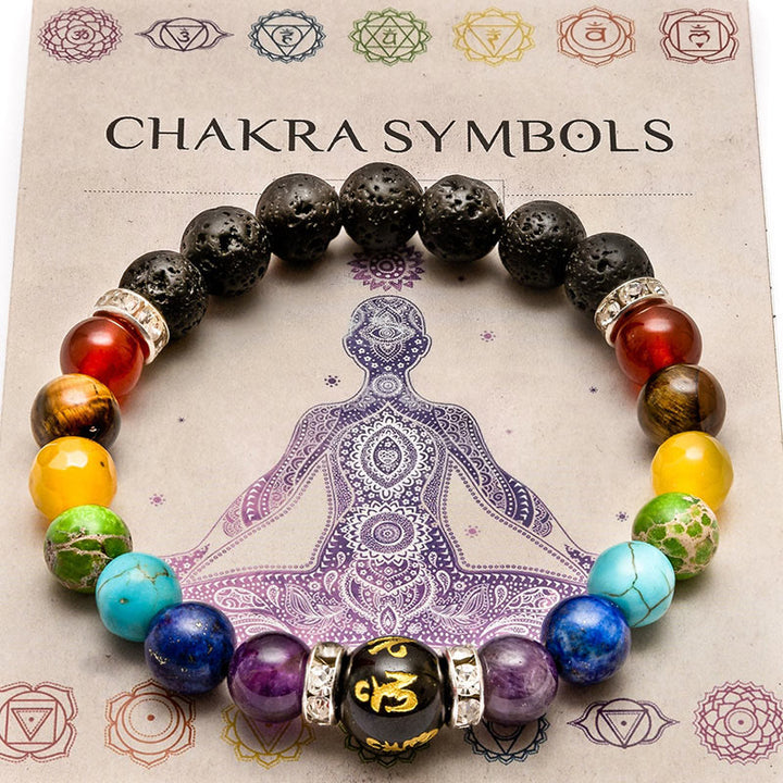 Olivenorma Anxiety Relief Natural Crystal Healing Chakra Bracelet - 7 Chakras & Lava Stone - image 0