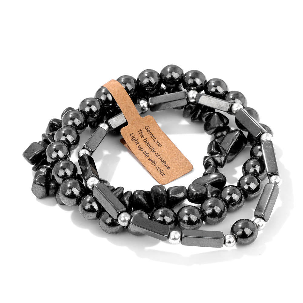 Olivenorma Natural Stone Irregular Three Layer Bracelet Set - Hematite - image 38