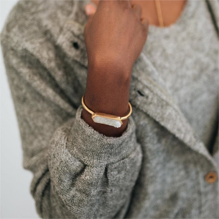 Olivenorma Natural Crystal Cluster Metal Copper Cuff Bracelet - image 2